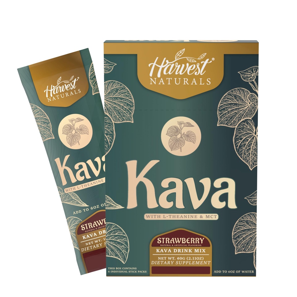 Estratto di Kava con L-Theanine & MCT Drink Mix | Fragola Flavor | On-The-Go Sticks Add to Water | 6 Sticks (6 Serve)