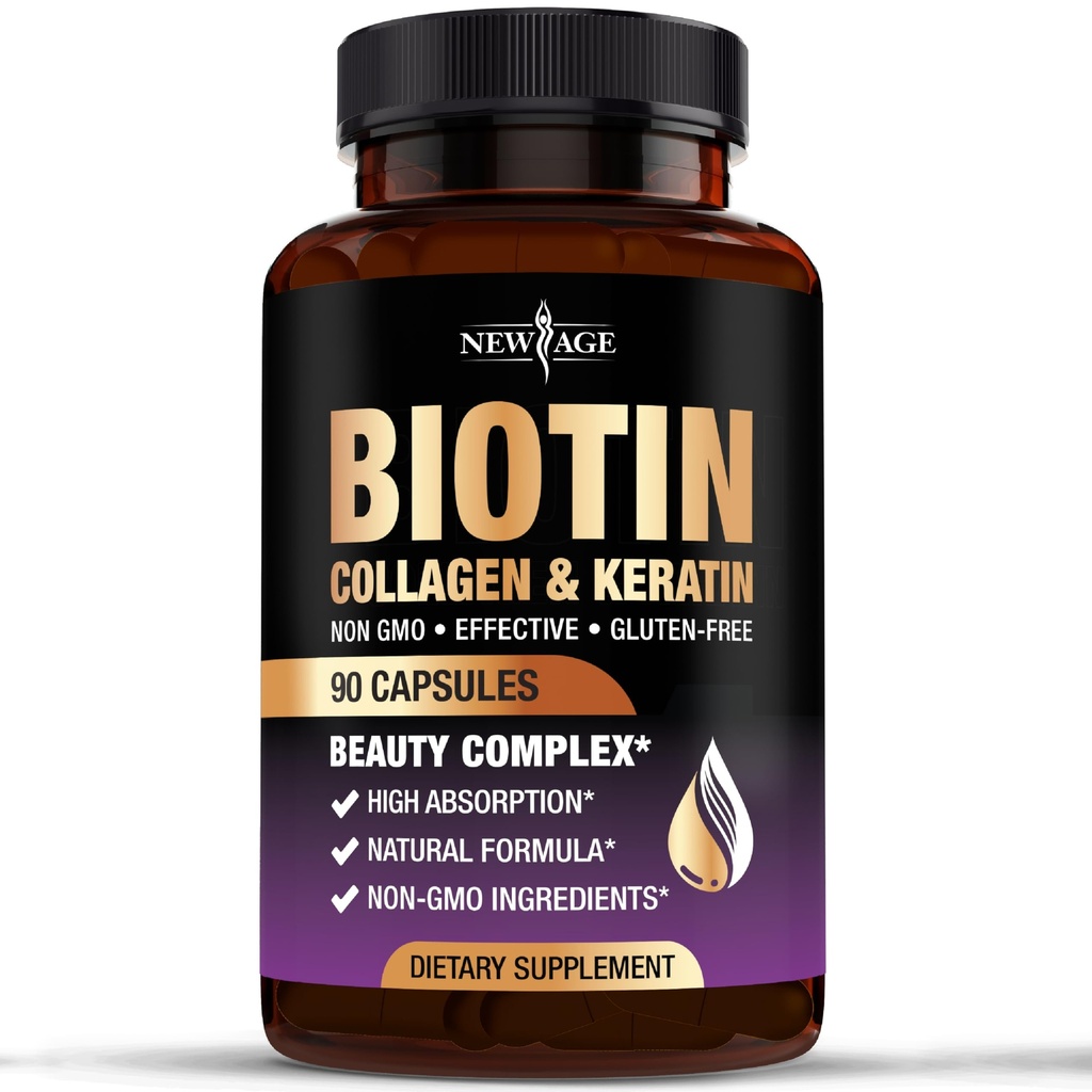 NUOVO AGE Biotin Collagen Keratin Acido ialuronico - 50.000mcg Vitamine di crescita dei capelli per uomini e donne, Unghie, Capelli, Vitamine della pelle e Blocker DHT con Vitamina E Folic Acid Pumpkin Seed MSM - 90 Conte