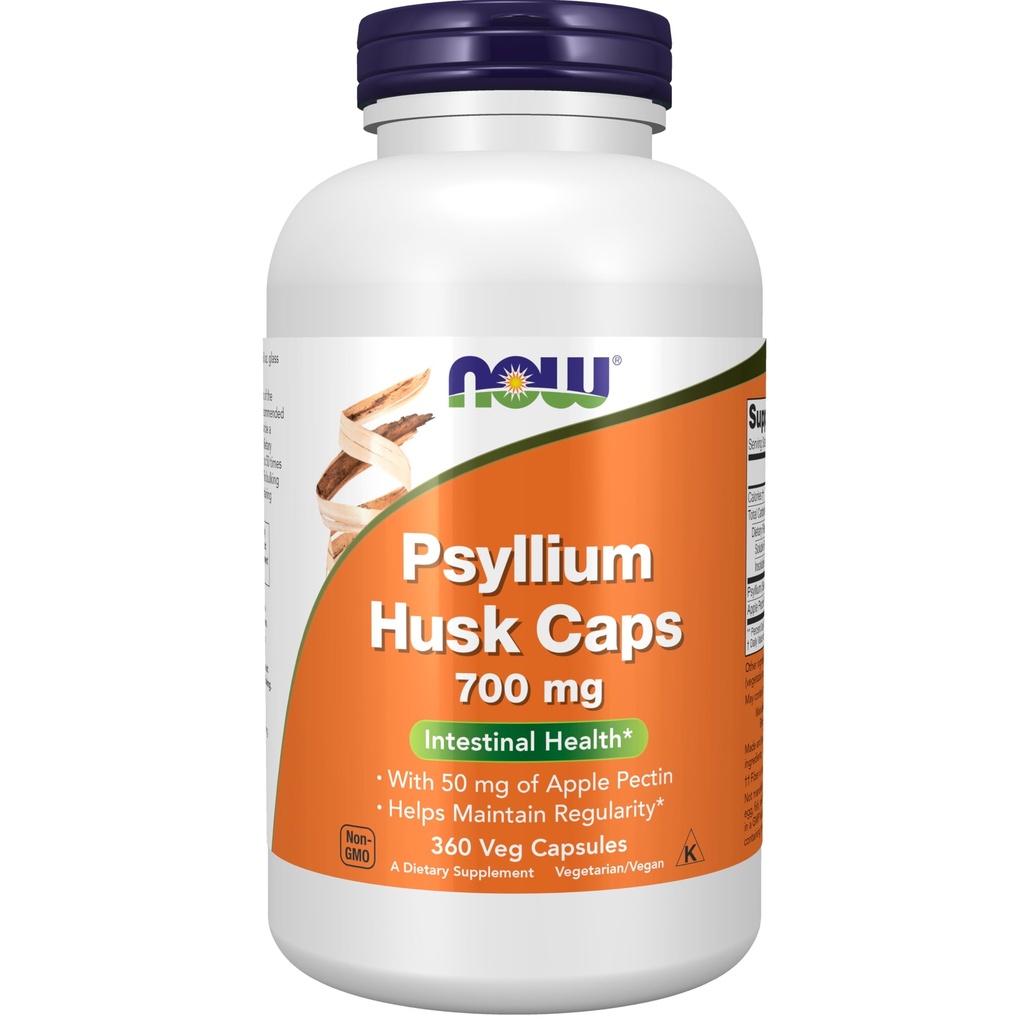 NOW Integratori alimentari, Psyllium Husk Caps 700 mg con 50 mg di Apple Pectin, Intestinal Health*, 360 Veg Capsule