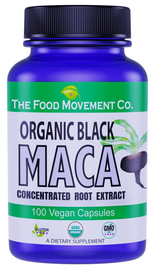 IL CIBO CIRCOLAZIONE CO. Nero Maca 500mg 60 capsule - Organico, Non OGM, Vegan, Gluten Free- Nero Maca Root Supplemento per il benessere del corpo intero