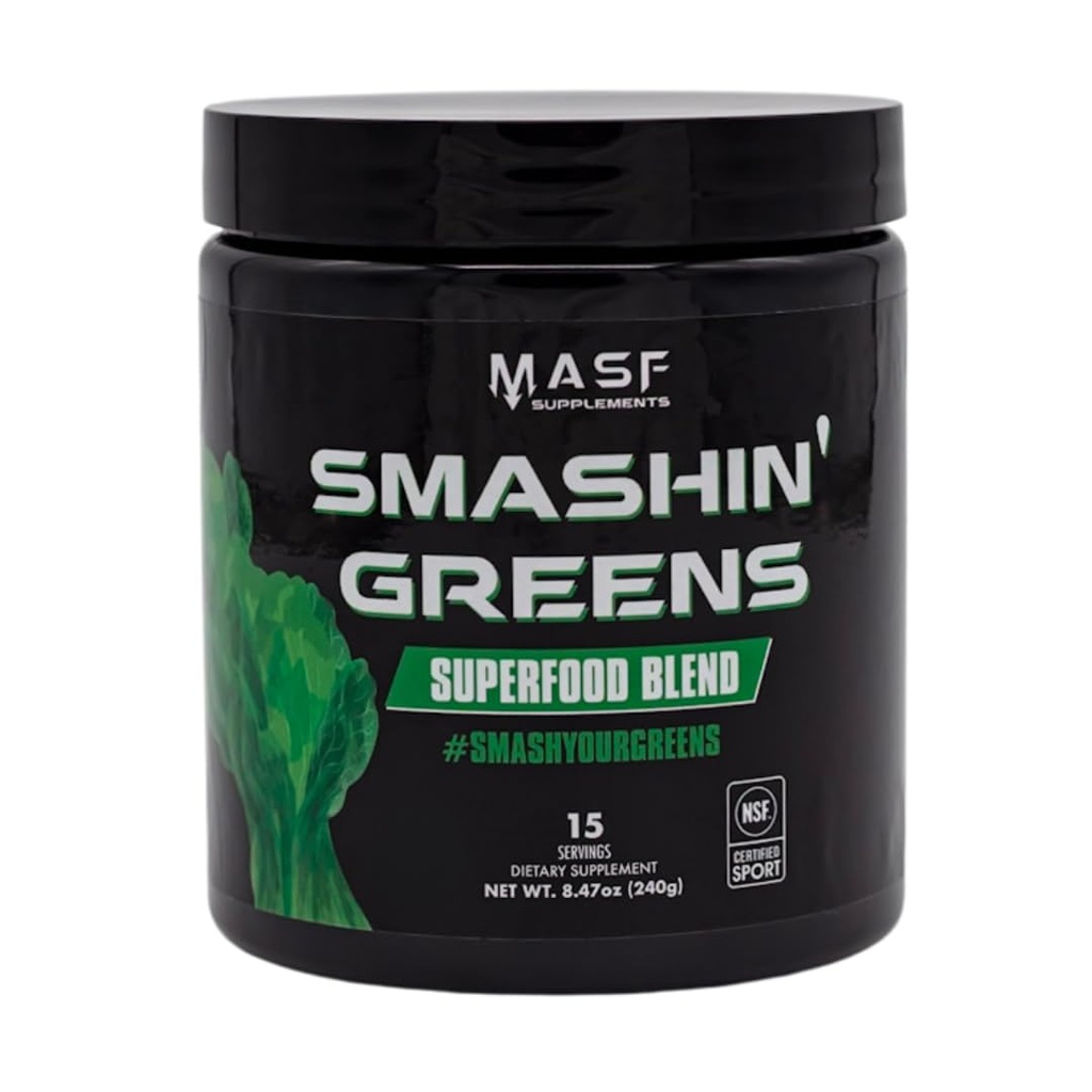 MASF integra Smashin' Greens Superfood Organic Blend - 15 Servings - Boost Energy, Immune Support, Salute digestiva con erba di grano organico, Spirulina, Chlorella - Certificato NSF