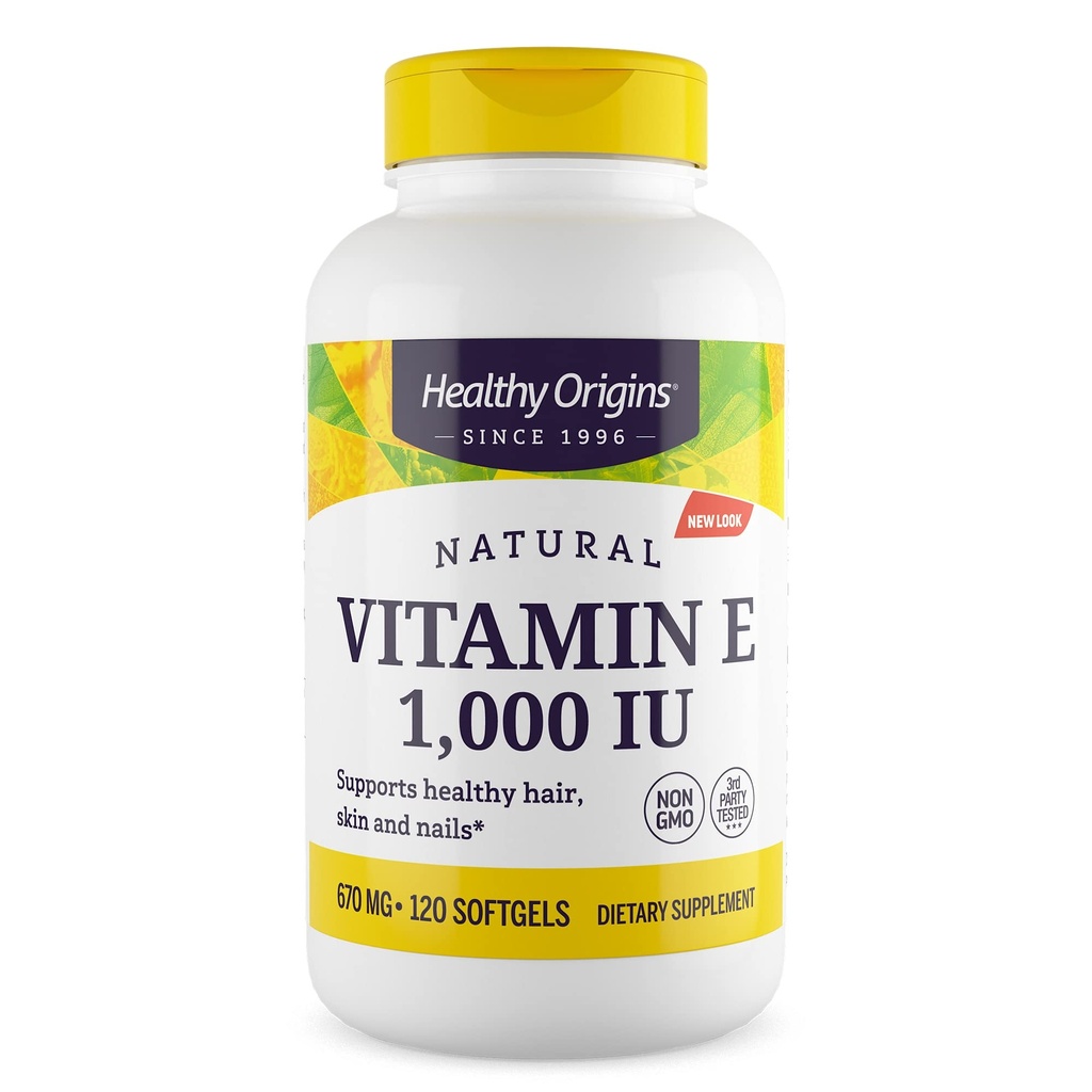 Vitamina E, 1.000 Tocoferoli Misti IU (Natural) - Integratore Vitamina E - Pelle senza glutine e non OGM, Vitamina Capelli e Unghie - 120 Softgels