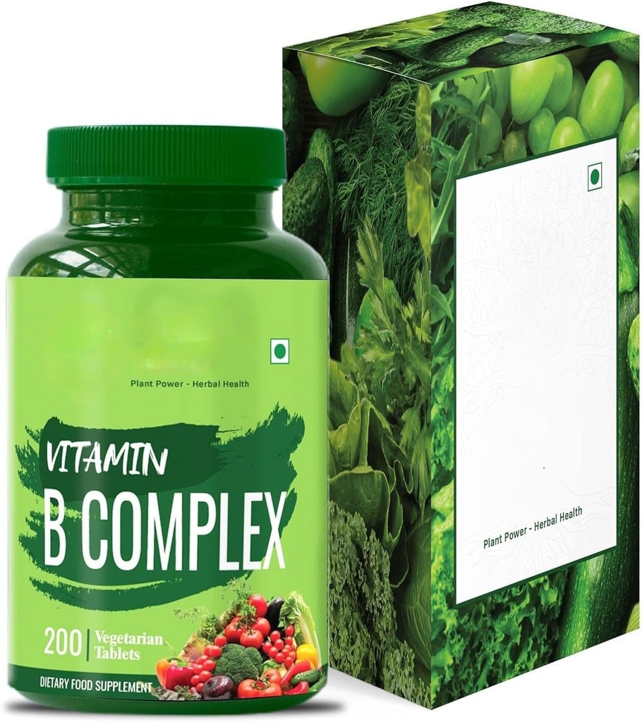 Vitamina B Complesso 100% RDA - 200 compresse/Capsules - B Vitamine Supplemento (B1, B2, B3, B5, B6, B7, B9, B12), Verde