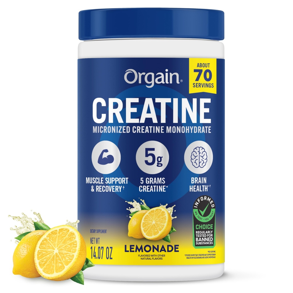 Orgain 5g Creatine Monohydrate Micronized Powder, Lemonade, 70 Servings