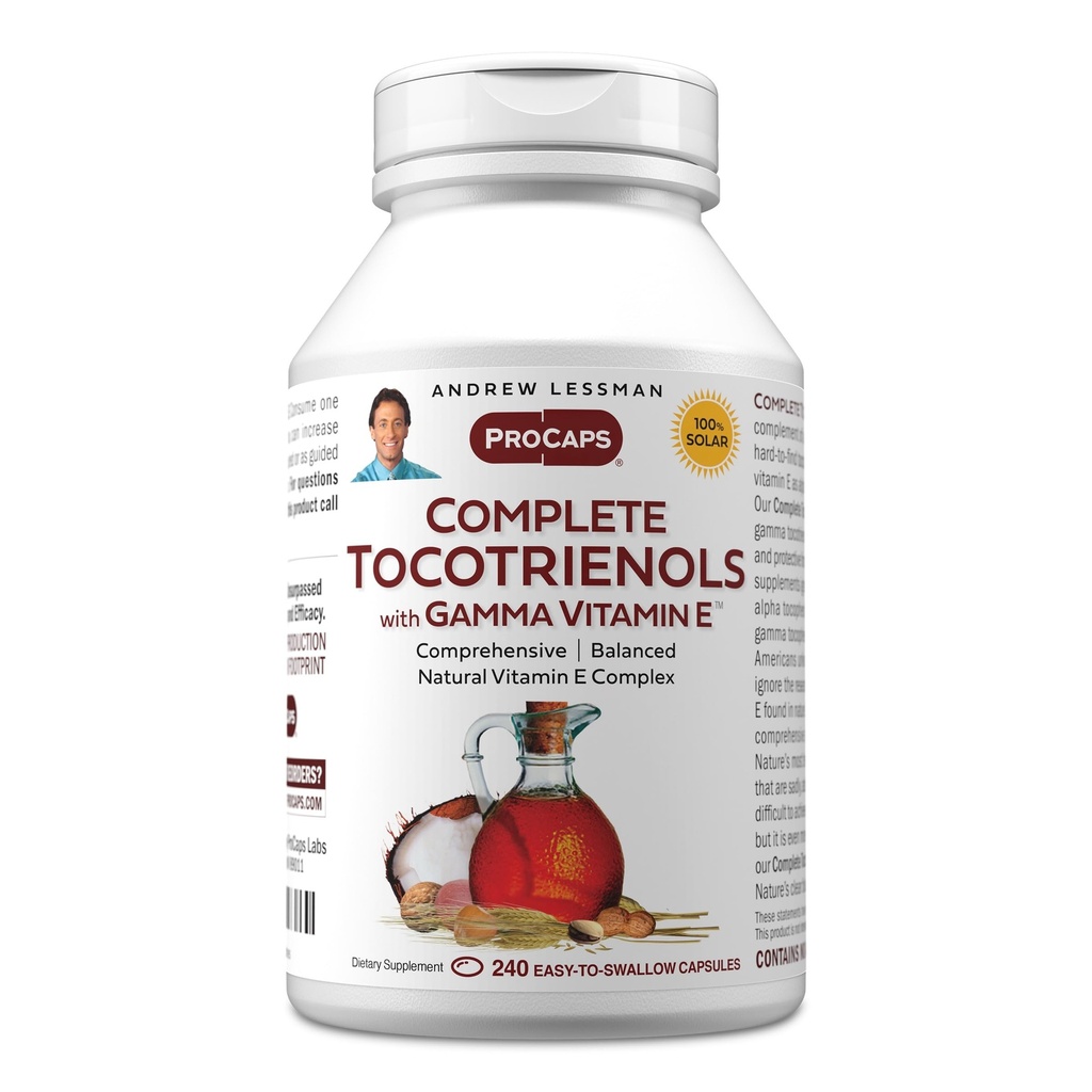 ANDREW LESSMAN Tocotrienols completo con Gamma Vitamin E 240 Softgels - Otto forme di vitamina E (Alpha, Beta, Gamma, Delta Tocoferols e Tocotrienols). Potente antiossidante. Nessun Additivo