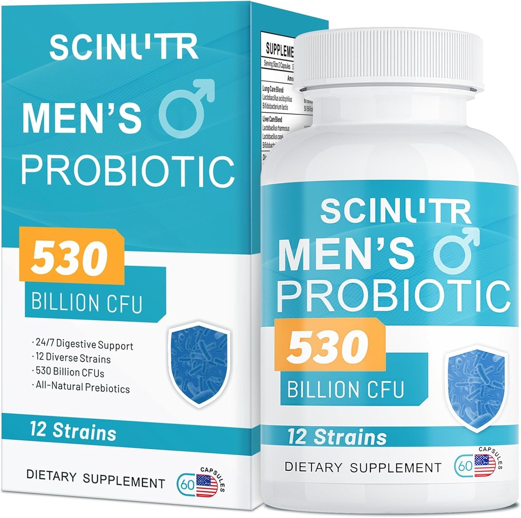 Probiotici per gli uomini, 530 miliardi di CFU & 12 Strains, Probiotico con mirtillo currico & Goji, Gut Salute per gli uomini, Supporta la salute digestiva, Microbiome, Colon, & Immune Health, 30-Day Supply