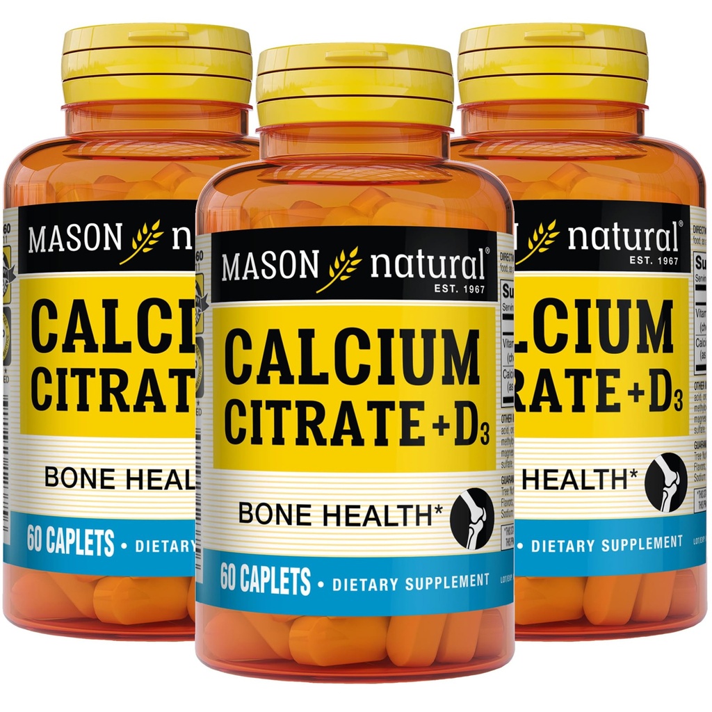 Citrato di calcio naturale MASON Plus Vitamina D3, 6 mesi di alimentazione, rafforza la funzione del muscolo & Bone Salute, 3 confezione