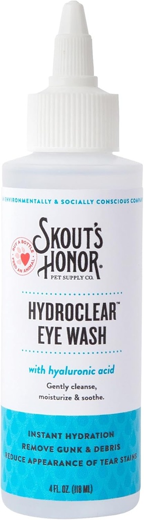 SKOUT HONOR HydroClear Eye Wash con acido ialuronico, bottiglia 4oz - Non-Medicated, Cura quotidiana degli occhi per cani e gatti