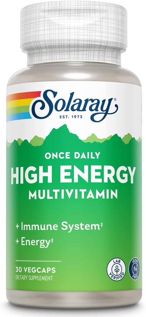 SOLARAY Una volta Daily High Energy Multivitamin, Iron Free, Immune System and Energy Support, Intero Food and Herb Base Ingredienti, Mens and Womens Multi Vitamin (30 Serve, 30 VegCaps)