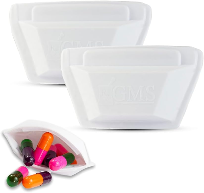 GMS Squeezable Pocket Pill Case - Piccolo, Lightweight Pill Organizer Ideale per il viaggio - tiene i medicinali in modo sicuro - Design robusto con facile accesso senza fuss - 2 pollici Pocket Sized & Discreet - 2 Pack