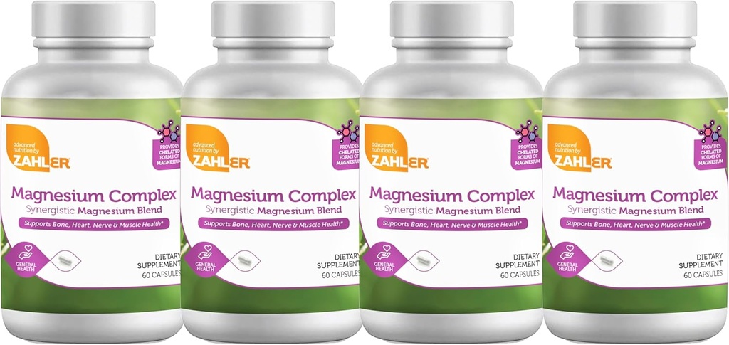 Zahler Magnesium Complex Miscela di Magnesio Sinergico, Supporta Bone, Cuore, Nerve e Salute Muscolare, 240 capsule.
