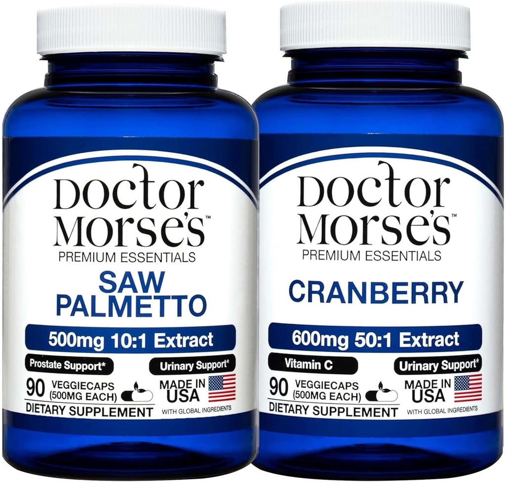 Doctor Morse's Saw Palmetto 5000mg & Cranberry 30000mg Bundle - Prostate Health, Urinary Tract Support, and Overall Wellness for Men and Women, FDA-Registered, NSF-Certified 90 Capsules