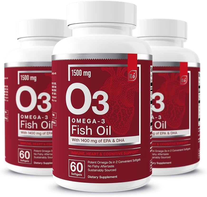 Elementi essenziali Omega-3 Fish Oil Supplement con EPA & DHA | Acidi grassi per il supporto immunitario, cuore e cognitivo | 60 Softgels (3-Pack)