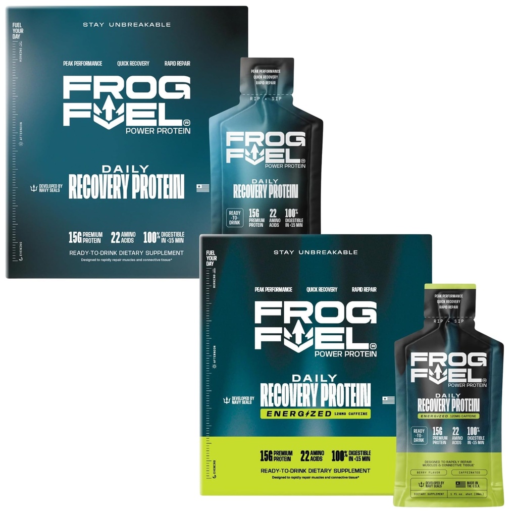 Frog Potenza del combustibile Regolare & Potenza Energizzata Piena di Colpo di Proteine, 15g Protein Nano-Hydrolyzed Grass Fed Collagen, Post Workout, Grasso & Sugar Free, 22 Aminoacidi, Bacca, 1 oz Packets, 48 Pack