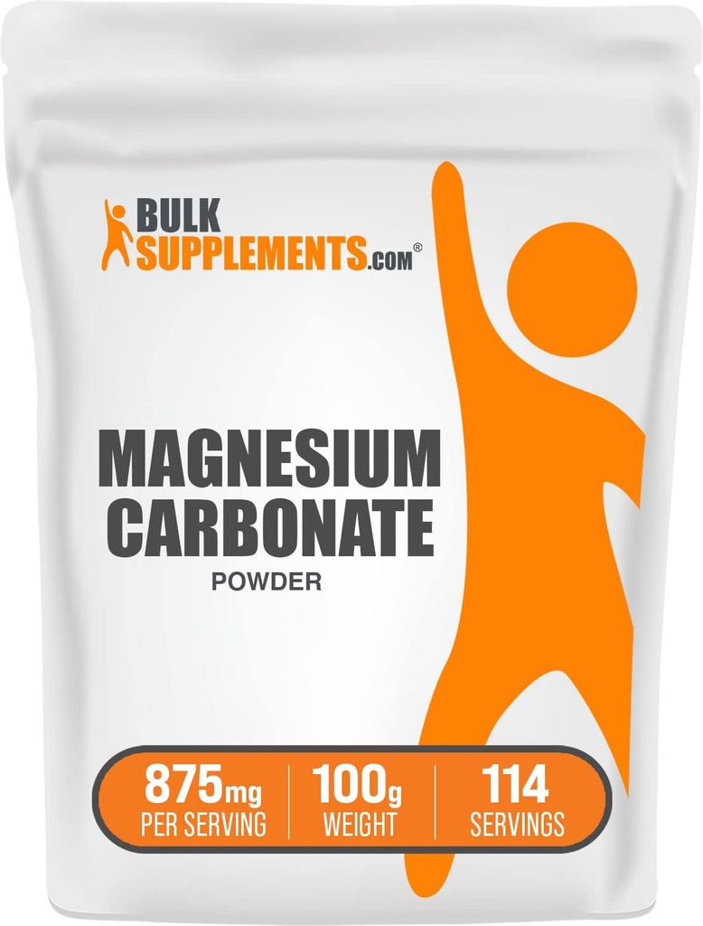 BulkSupplements.com Polvere di Carbonato di Magnesio - Supplemento di Carbonato di Magnesio, Grado di Cibo di Carbonato di Magnesio - Gluten Free, 875mg per Serving, 100g (3,5 oz) (Pacchetto di 1)