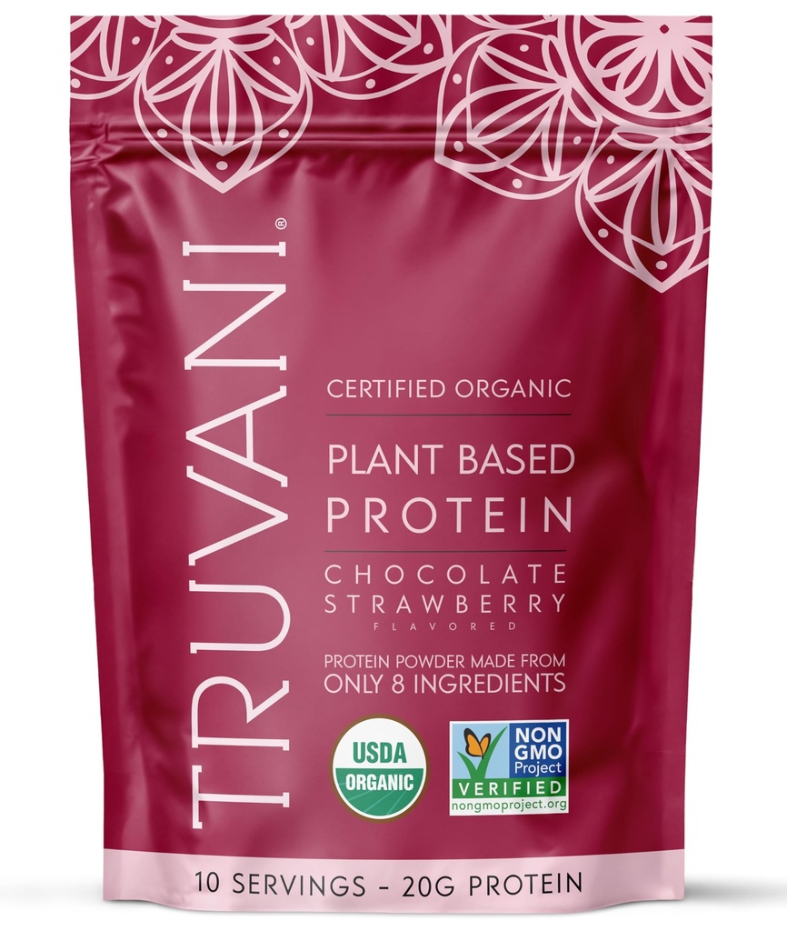 Truvani Vegan Pea Protein Powder | Chocolate Strawberry | 20g Organic Plant Based Protein | 10 Serve | Keto | Gluten & Dairy Free | Low Carb | No Aggiunto Sugar