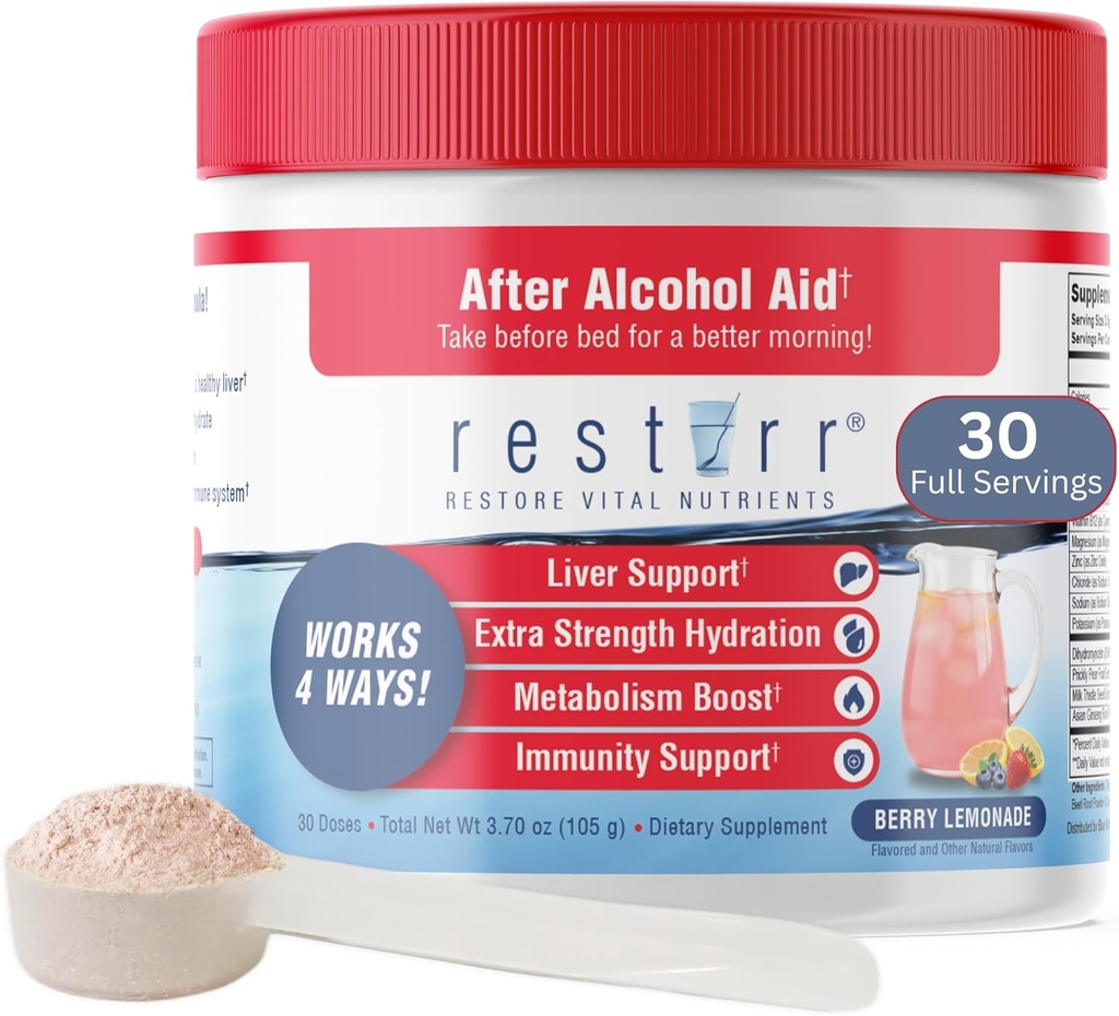 restir After Alcohol Aid & Recovery: Supports Liver Health, Boosts Metabolism and Supports The Immune System with DHM, Milk Thistle, B-Complex, Hydration. 30 Dosi