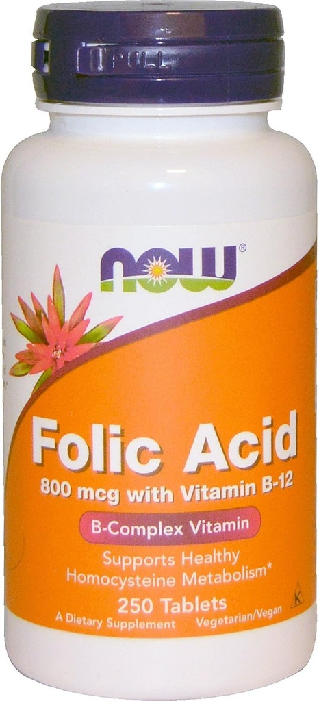 NOW acido folico 800mcg, 250 compresse (pacchetto di 4)