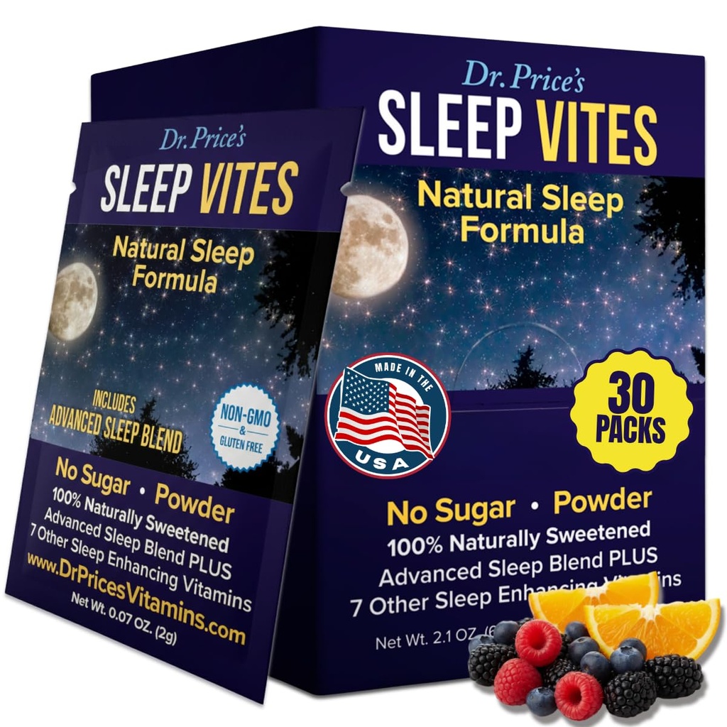 Dr. Price's Vitamins Natural Sleep Aid - Supplemento al sonno - Melatonina per il sonno - 30 pacchetti - Sleep Aids Adults, Tryptophan, Polvere di Magnesio calmante, supporto per il sonno non sonnolenta