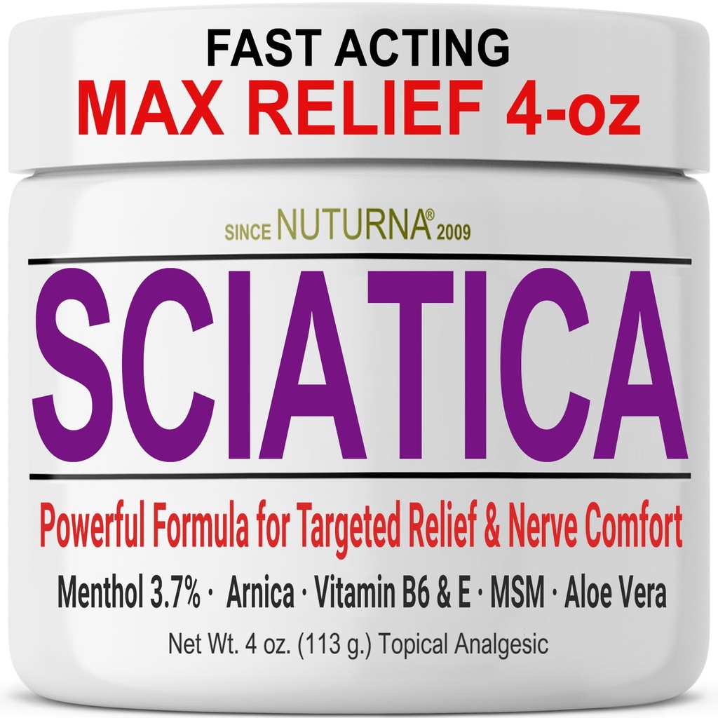 Crema Sciatica Nerve - Crema Comfort per Piedi, Mani, Gambe, Toe, Indietro - Natural Ultra Strength Arnica, MSM, Mentolo, Soothing Comfort, Grande 4 Oz