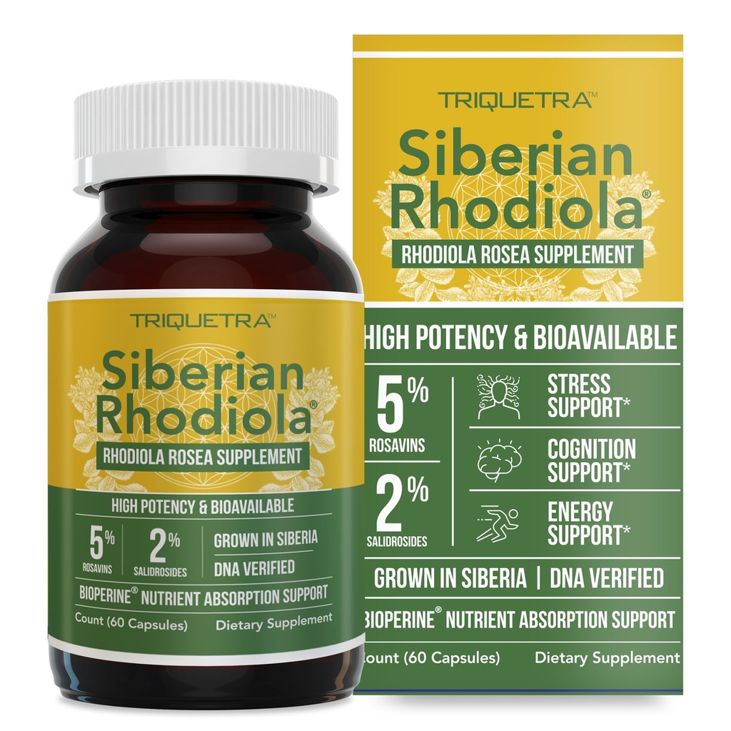 Max Strength Siberian Rhodiola®: Rhodiola Rosea 5% Rosavins, 2% Salidroside & BioPerine® per l'assorbimento potenziato – aiuta il supporto Stress, Energy & Focus* – Cresciuto in Siberia, DNA verificato (60 capsule)