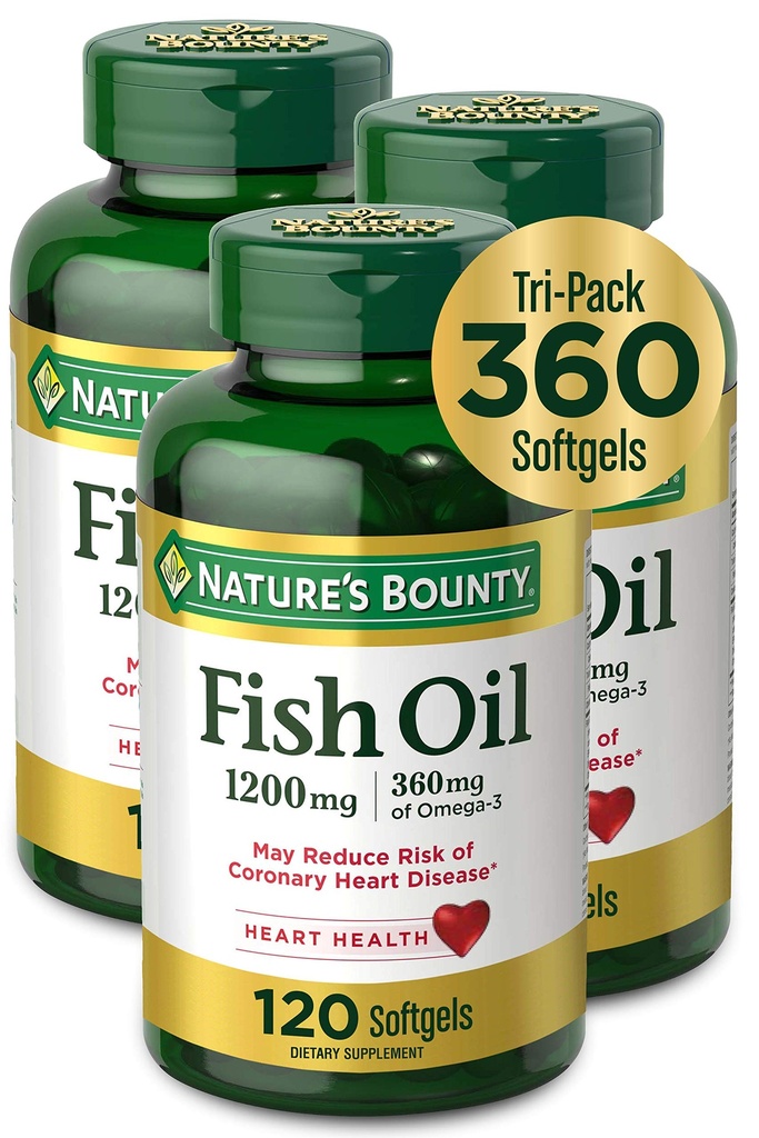 Bounty Fish Oil, 1200mg, 360mg di Omega-3, 120 (3 Pack , 360 Total) Softgels 120 Softgels