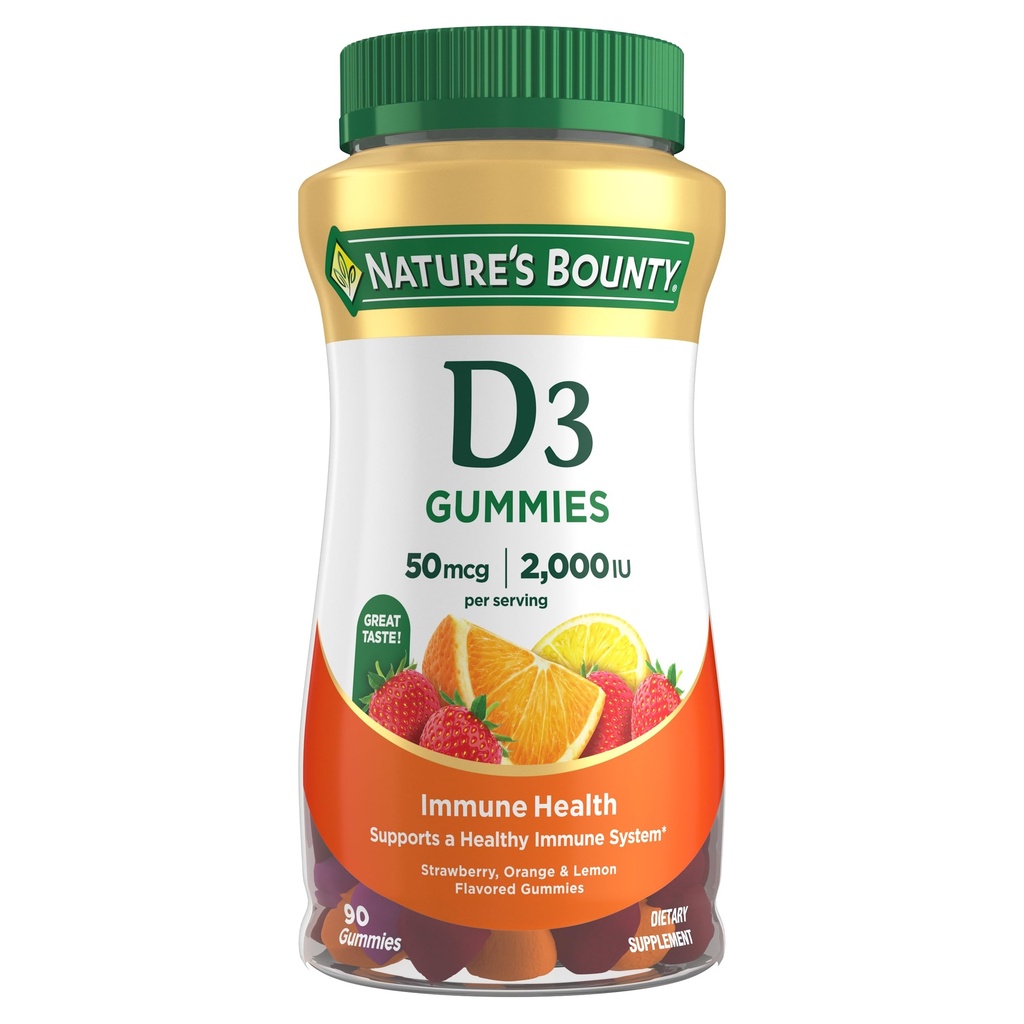 Vitamina D3 Gummies, Supplemento alla vitamina, Supporta la salute immunitaria, 50mcg, 2000IU, Frutta mista, 90 Gummies