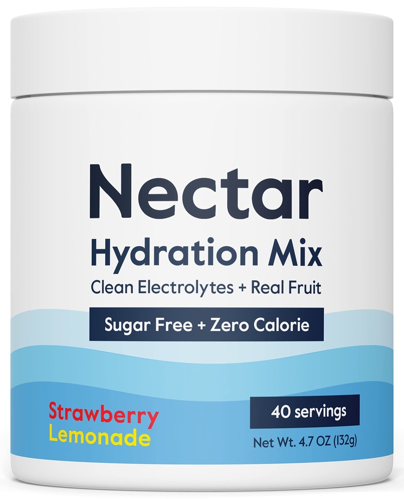 Polvere di elettroliti senza zucchero di Nectar - Frutta organica No Zucchero o Calorie - Polvere di idratazione per il sollievo e la reidrazione di disidratazione - Keto e Paleo (Strawberry Lemonade 40 Serving Tub)