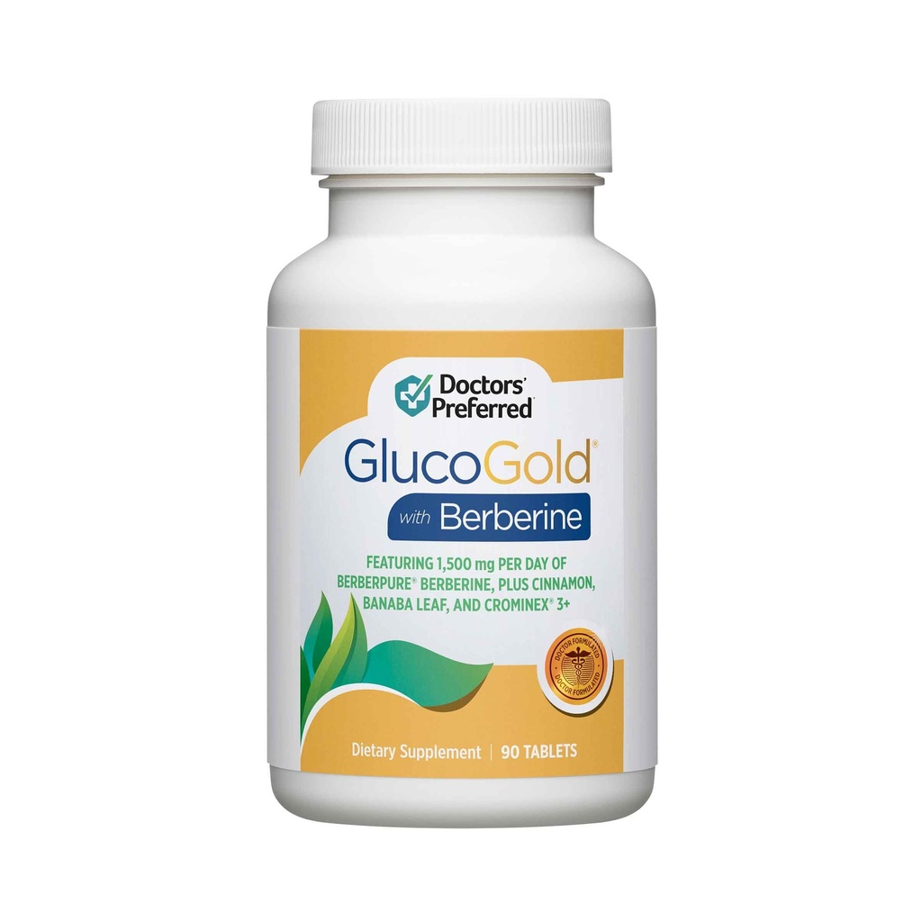 GlucoGold di DOCTORS' PREFERRED con Berberina, Cannella Concentrato, Cromo, Banaba Leaf Extract (90 compresse)