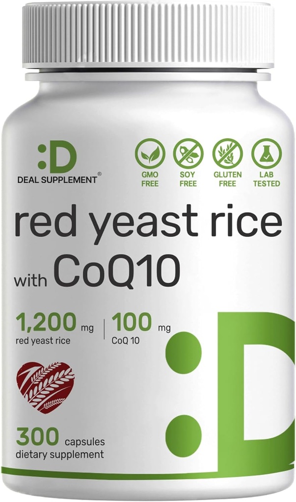 Supplemento al lievito rosso 1,200mg Per servire con CoQ10, 300 capsule – Supporto antiossidante – Pure Monascus Purpureus Powder Source – Citrinin Free, Non-OGM