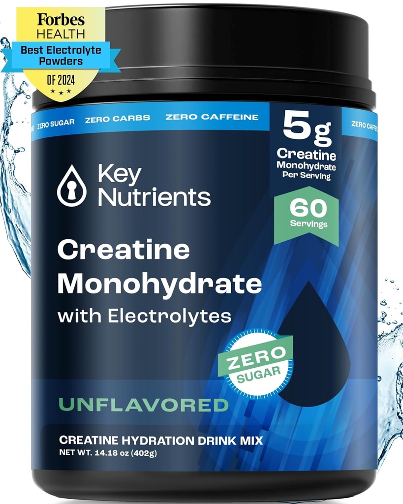 KEY NUTRIENTs Creatina polvere di monoidrato + elettroliti, 5000mg polvere di creatina, Monoidrato di creatina micronizzata, Creatina pura - 60 Serve, Made in USA