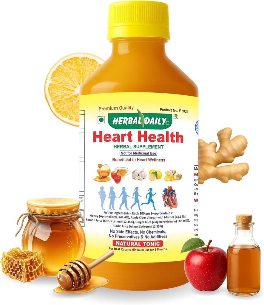Heart Health 400 ml Integratore alimentare - Supporta il benessere cardiaco e abbassa il colesterolo - Aceto di sidro di mele (ACV), Succo di aglio, Ginger, Limone e miele - 1 bottiglia