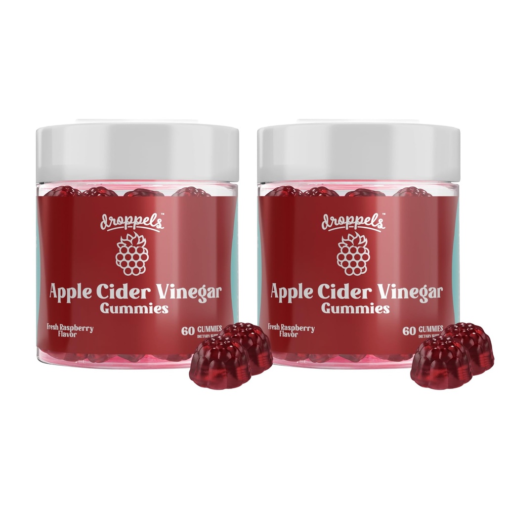 Droppels Aceto di sidro di mele Gummies 1000mg con barbabietola radice e melograno | Non-GMO, Vegan-Friendly, Gluten Free | Supports Digestione, Metabolismo, Energia e salute immuni | Raspberry Flavor
