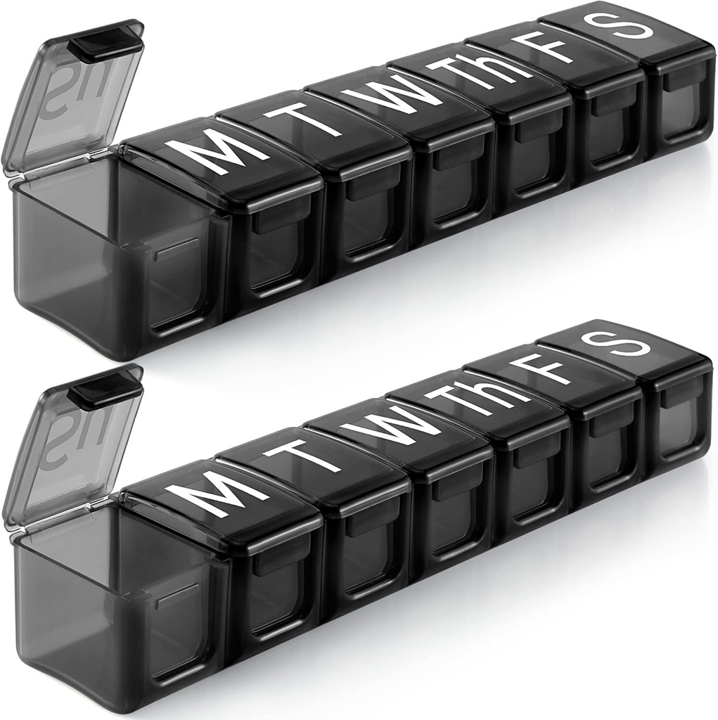 2 Pack Extra Large Weekly Pill Organizer, BPA Free Pill Box 7 giorno con XL Compartment per gli oli di pesce, Travel Friendly Medicine Organizer Pill Case per le vitamine, gli ingredienti