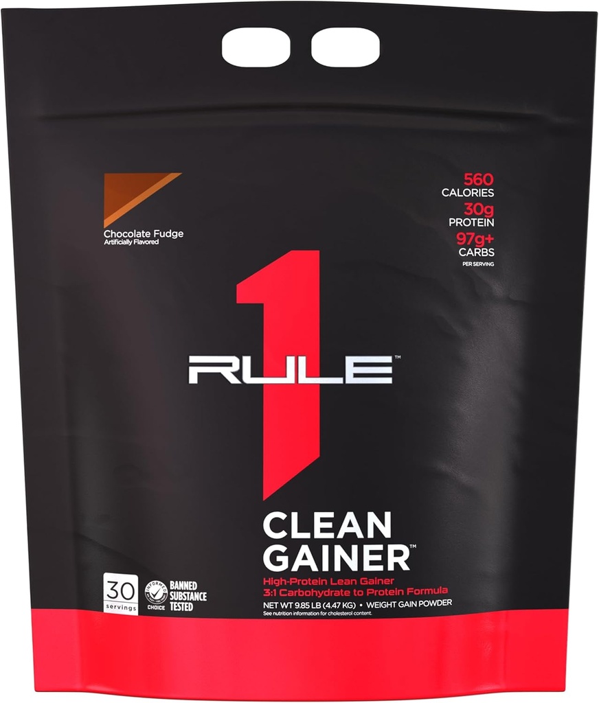 Regola 1 Gainer Pulito - Formula di Gain Lean ad Alta Proteina con 560 Calorie, 30g di Proteine Full-Spectrum, Oltre 90g Carbs, Sotto 6g di Grassi (30 Serve, Fudge di Cioccolato)
