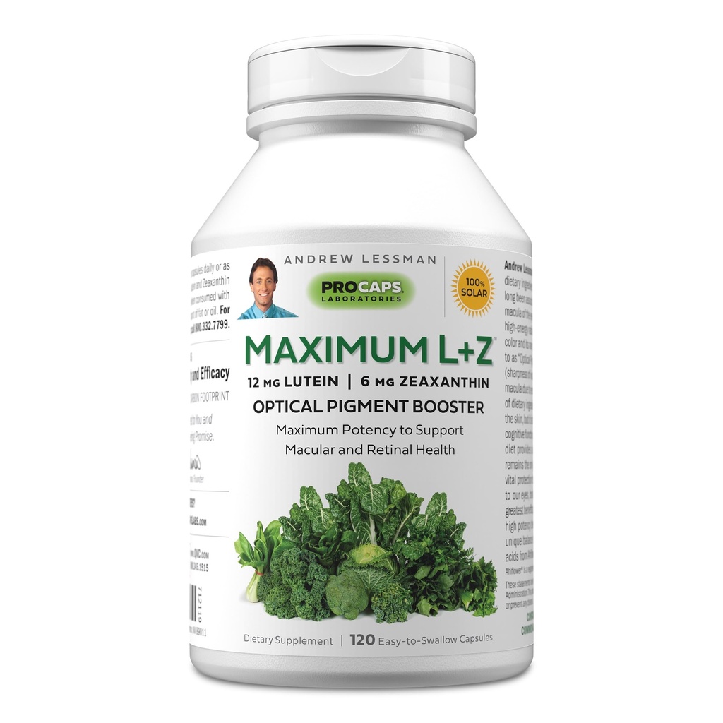 ANDREW LESSMAN Massimo L+Z 120 Softgels - 12mg Lutein, 6mg Zeaxanthin, Nutrienti chiave per sostenere la salute dell'occhio e del cervello, e promuovere la visione sana. Niente additivi. Facile da ingoiare Softgels