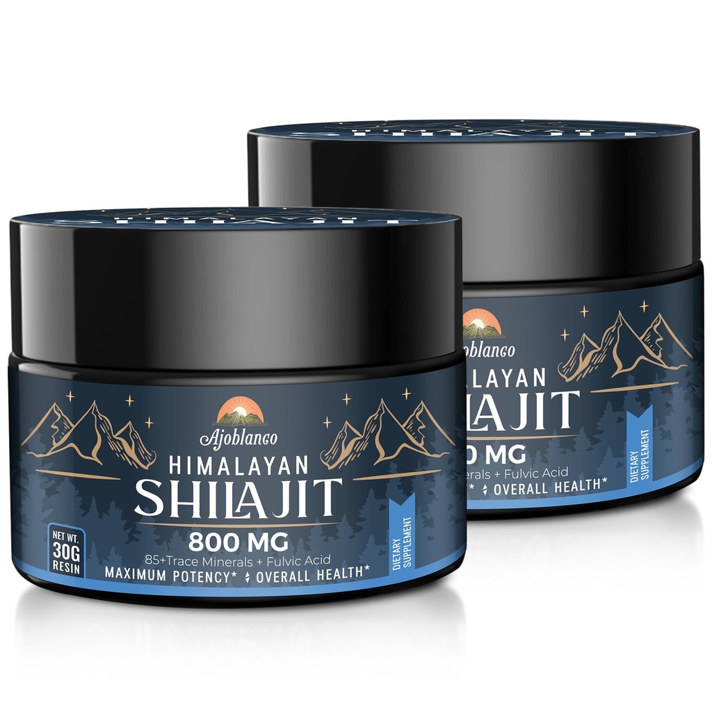 Ajoblanco 800 Mg Himalayan Shilajit Resina, Shilajit Pure Himalayan Organic, Shilajit Supplement with Purity, High Dosage & Potency for Energy, Strength & Immunity, Men & Women, 30 Grammi, Confezione da 2
