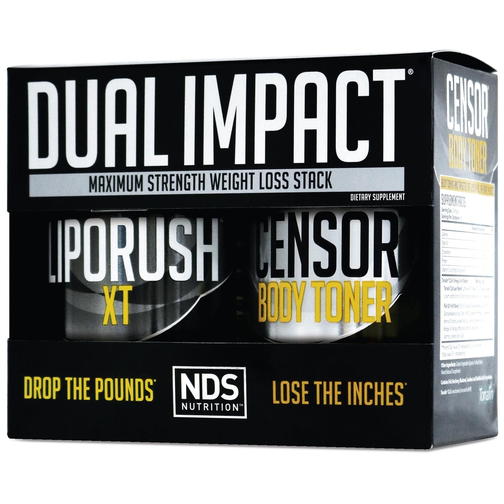 Nutrizione NDS Massima resistenza Doppio Impatto Stack - Potente 2-in-1 Perdita di Peso Kit combina ad alta energia Fat-Burning XT Thermogenic con CLA Censor Body Toner Premium (60 Caps & 90 Softgels)