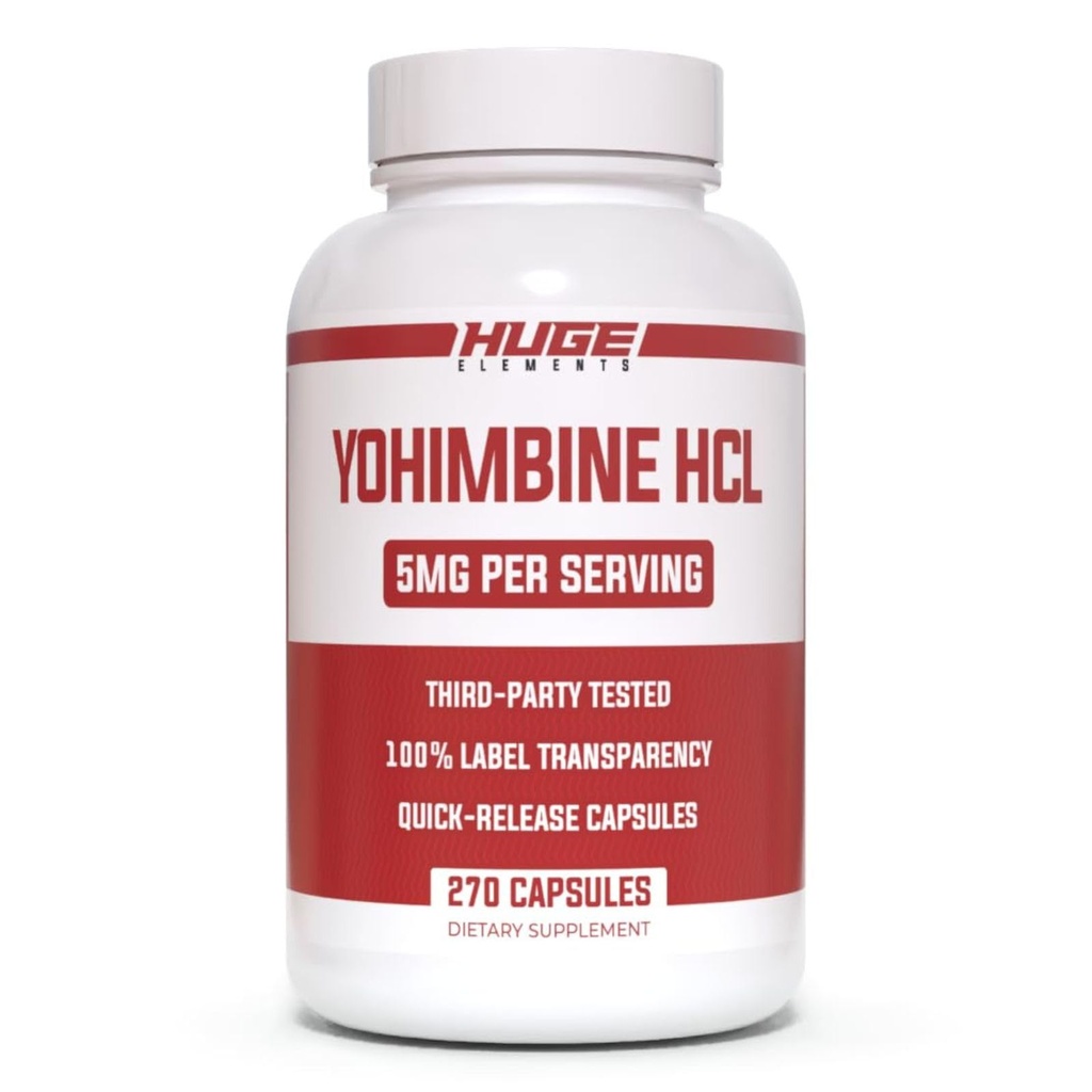 Integratori enormi Yohimbine HCl 5mg, Terze Parti Testate, Fat Loss & Energy Support, Advanced Performance Formula for Body Recomposition - 270 Veg Capsule
