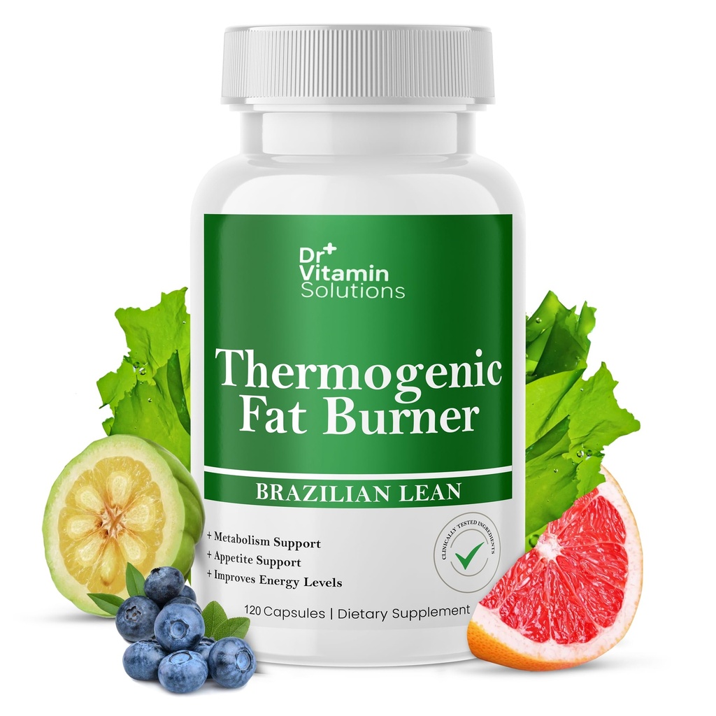 DR VITAMINA SOLUZIONI Bruciatore grasso termogenico Lean brasiliano, Vitamine di perdita di peso, Trimmer e integratori per Bloating (1 bottiglia, 120 capsule)