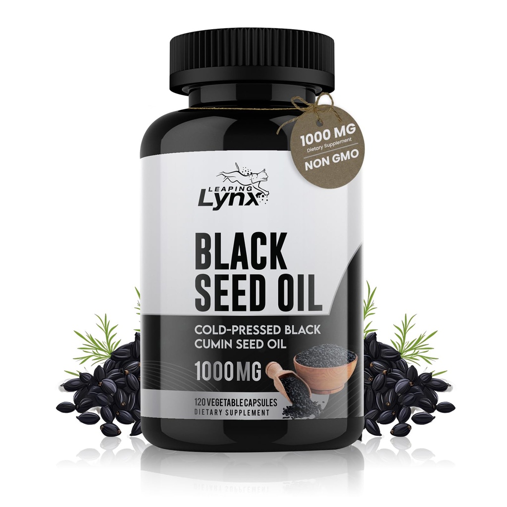 Pure Organic Cold-Pressed Black Seed Oil Capsule - Vegan Non OGM Pure Nigella Sativa Black Cumin Seed Oil for Beauty Immunity & Global Wellness Support - Thymoquinone-Rich 1000mg Serving (60 giorni)