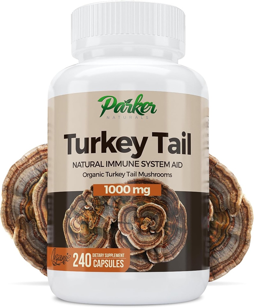 Parker Naturals Turchia Tail Mushroom Capsule - Integratore di funghi organici per il supporto sanitario del sistema immunitario - 1000 mg Premium Mushroom Supplements - 240 Capsule