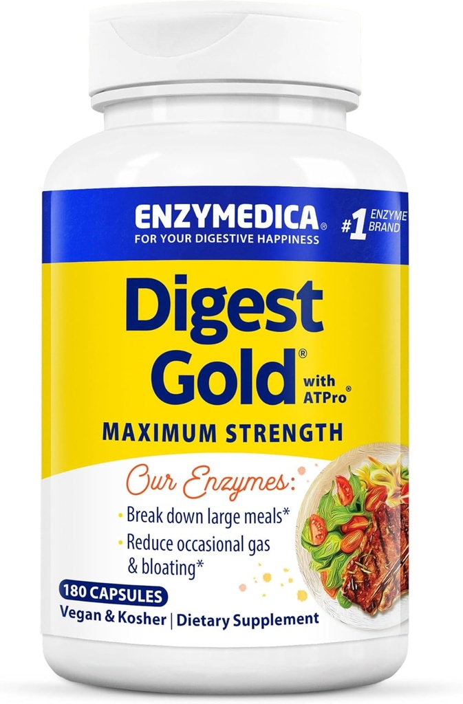 Enzymedica Digest Gold + ATPro, Supporto digestivo massimo, 180 capsule
