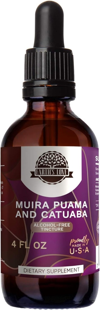 L'amore della terra - Muira Puama e Catuaba Alcohol-Free Estratto di erbe Tintura, Super-Concentrato (Ptychopetalum Olacoides e Trichilia catigua, Erythroxylum vacciniifolium) Erbe secche (4 Fl Oz)