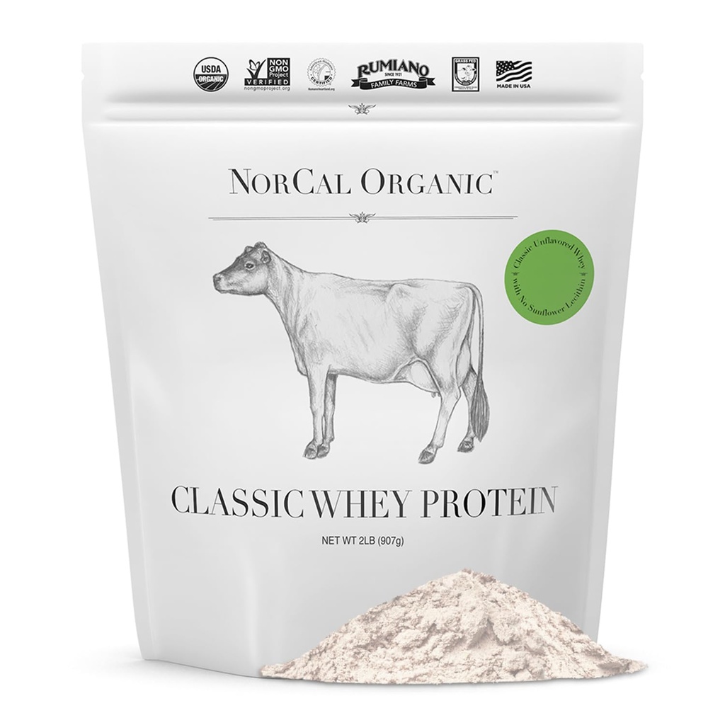NorCal Organic - Classic Whey Protein - 100% Grass-Fed e Grass-Finished - UNFLAVORED - Lecithin-Free - Bulk 2lb