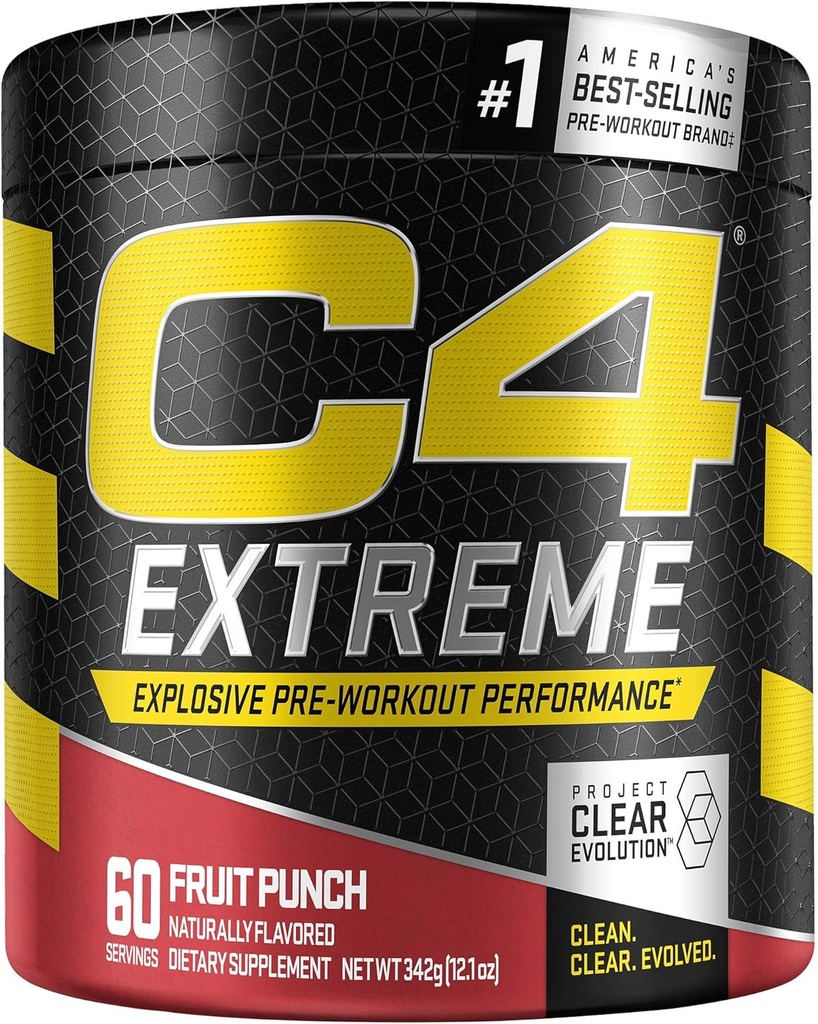 C4 Extreme Pre Workout Powder Fruit Punch | Preworkout Energy Supplement per gli uomini e le donne | 200mg Caffeina + Beta Alanine + Creatina | 60 Serve