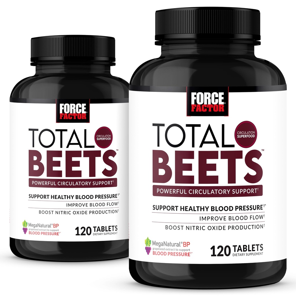 Fattore di Forza Beets Totale Ossido Nitrico Supplemento con Polvere di radice di barbabietola, Nitrati, Estratto di semi di uva per Circolazione, Cardiovascolare, Salute del cuore, 240 compresse, 2 Pack