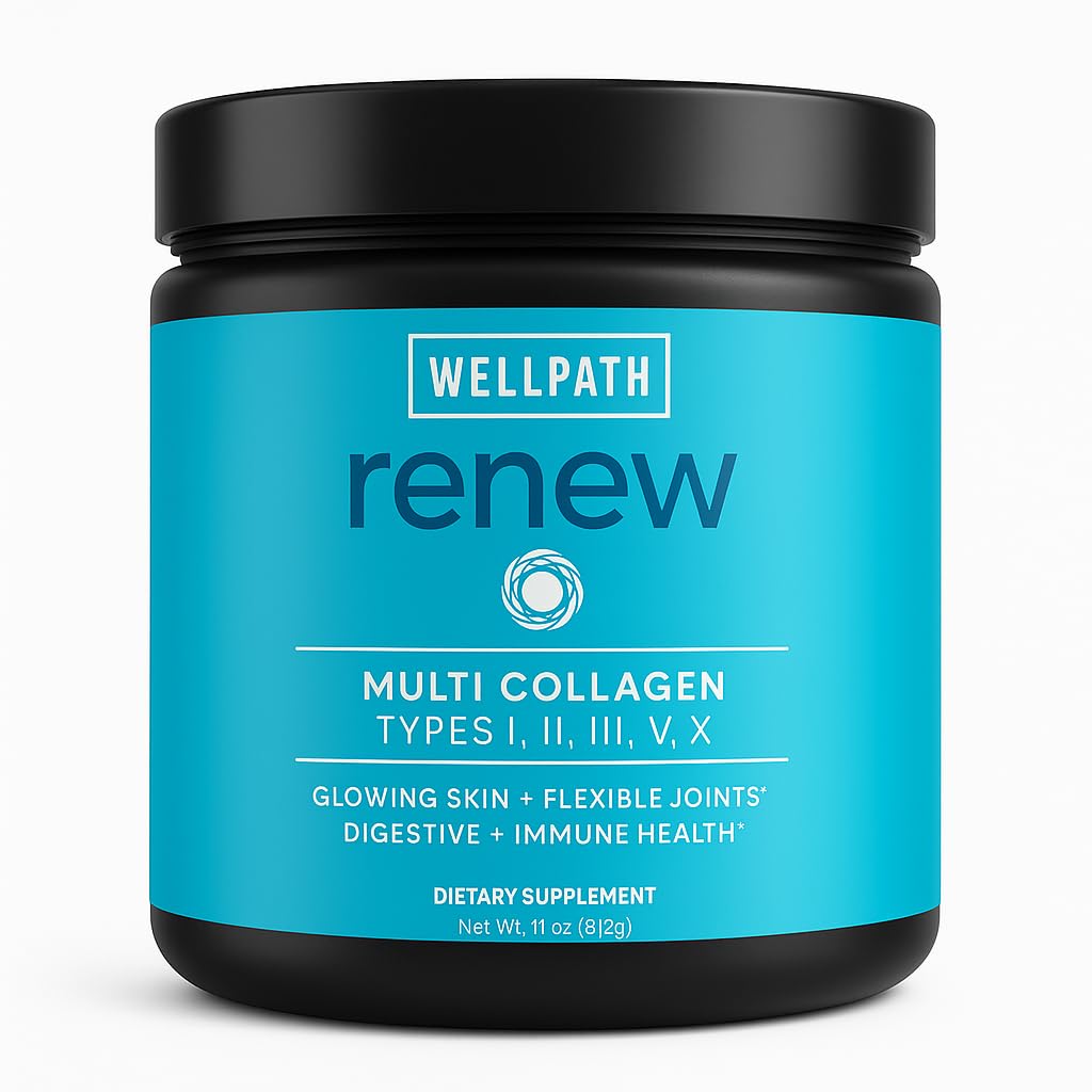 WellPath Renew Multi Collagen Protein Powder for Women | Hair, Nails, Skin | Grass-Fed Bovine, Marine, & Chicken Sources Collagen Peptides | Tipi I, II, III, V, X | 11 oz | 40 Servings