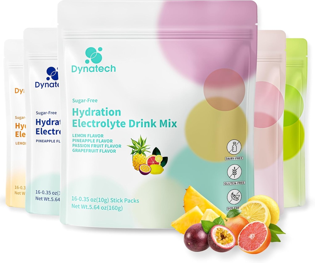 Dynatech Zero Sugar Electrolyte Drink Mix - Variety Pack - Idration Powder Packets with 10 Electrolytes & Vitamins | Non-GMO, Gluten Free, Vegan Electrolytes Powder Packets | 16 Servings