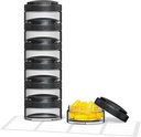PULIV Stackable Weekly Pill Organizer per uso flessibile, Grande Travel Pill Box Case 7 giorni con ampie aperture per un facile recupero e riempimento, senza BPA, 20 adesivi, mantiene vitamine, integratori, oli di pesce
